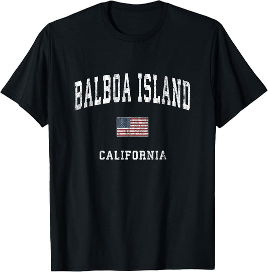 Balboa Island California CA Vintage American Flag Sports T-Shirt - T-Shirt | Black