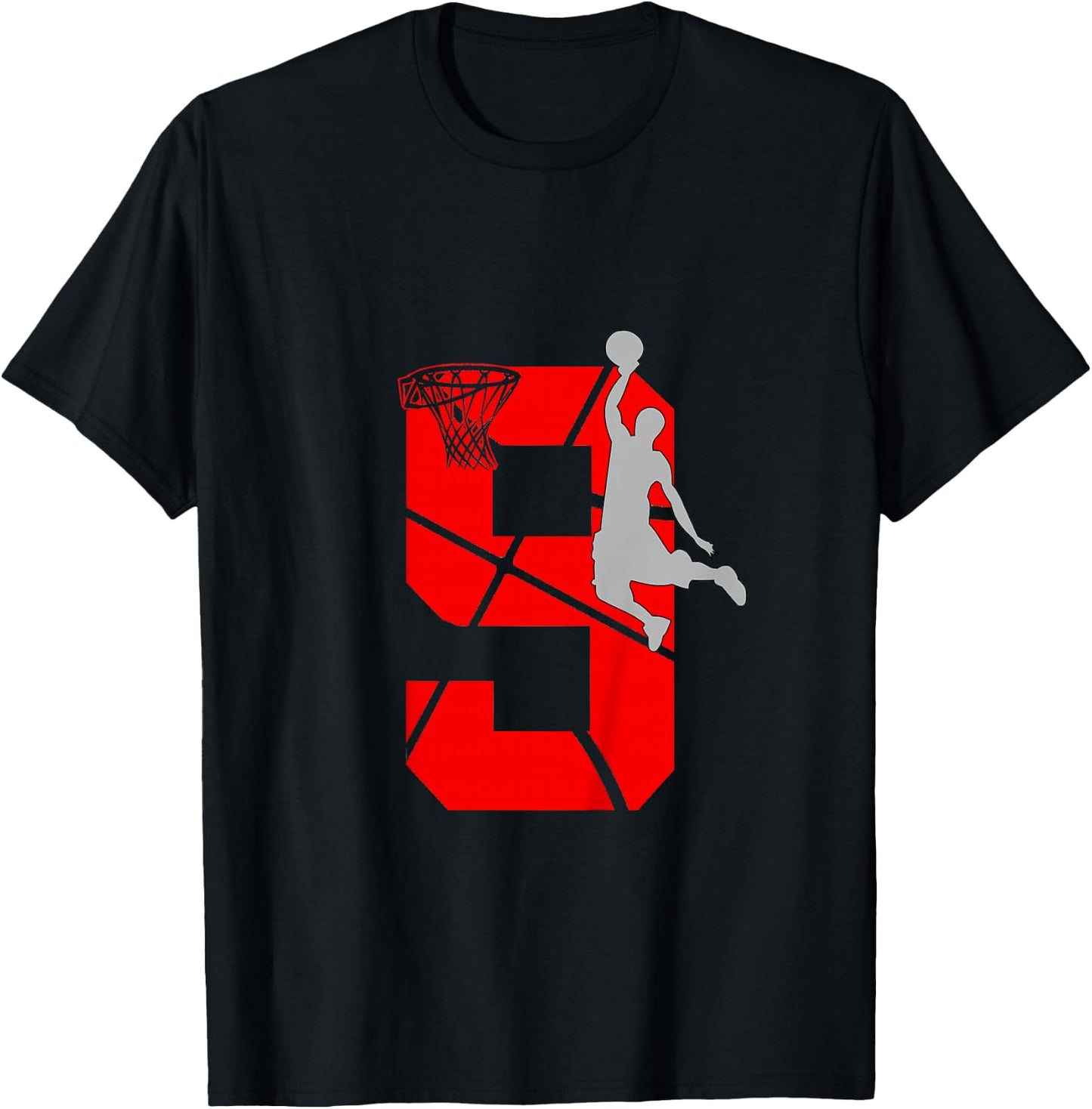 9 Year Old 9th Basketball Birthday PartyTheme Boys Girls T-Shirt - T-Shirt | Black