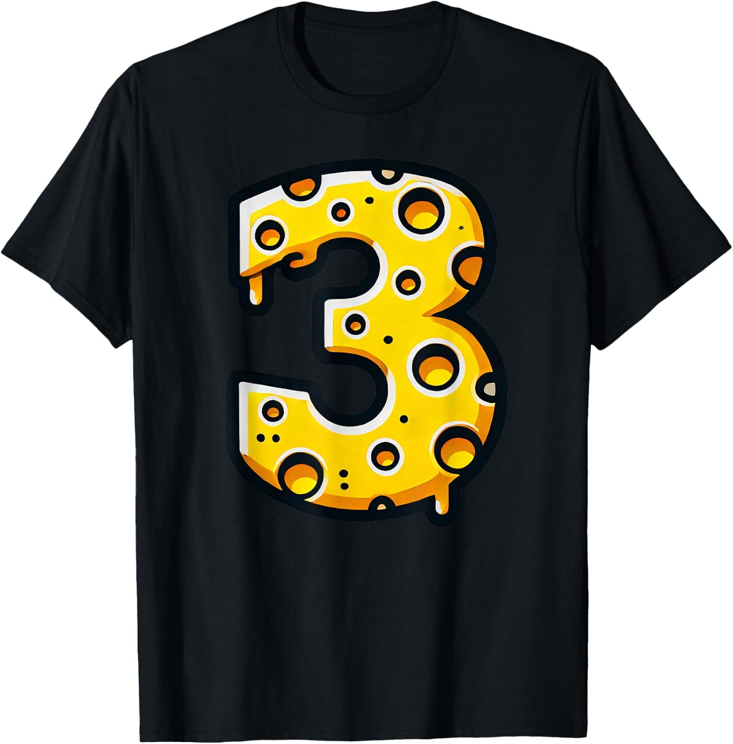 Happy 3rd Birthday Cheese 3 Years Old Number Boys Girls Kids T-Shirt - T-Shirt | Black