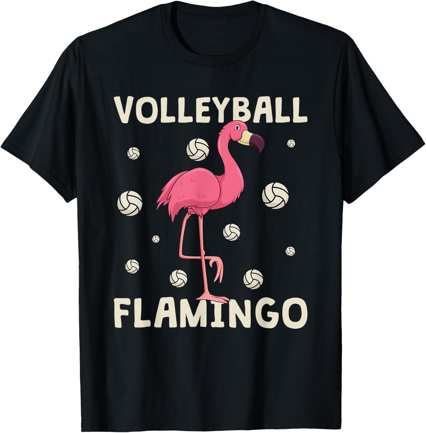 Pink Flamingo Volleyball Funny Beach Vball Girls T-Shirt - T-Shirt | Black