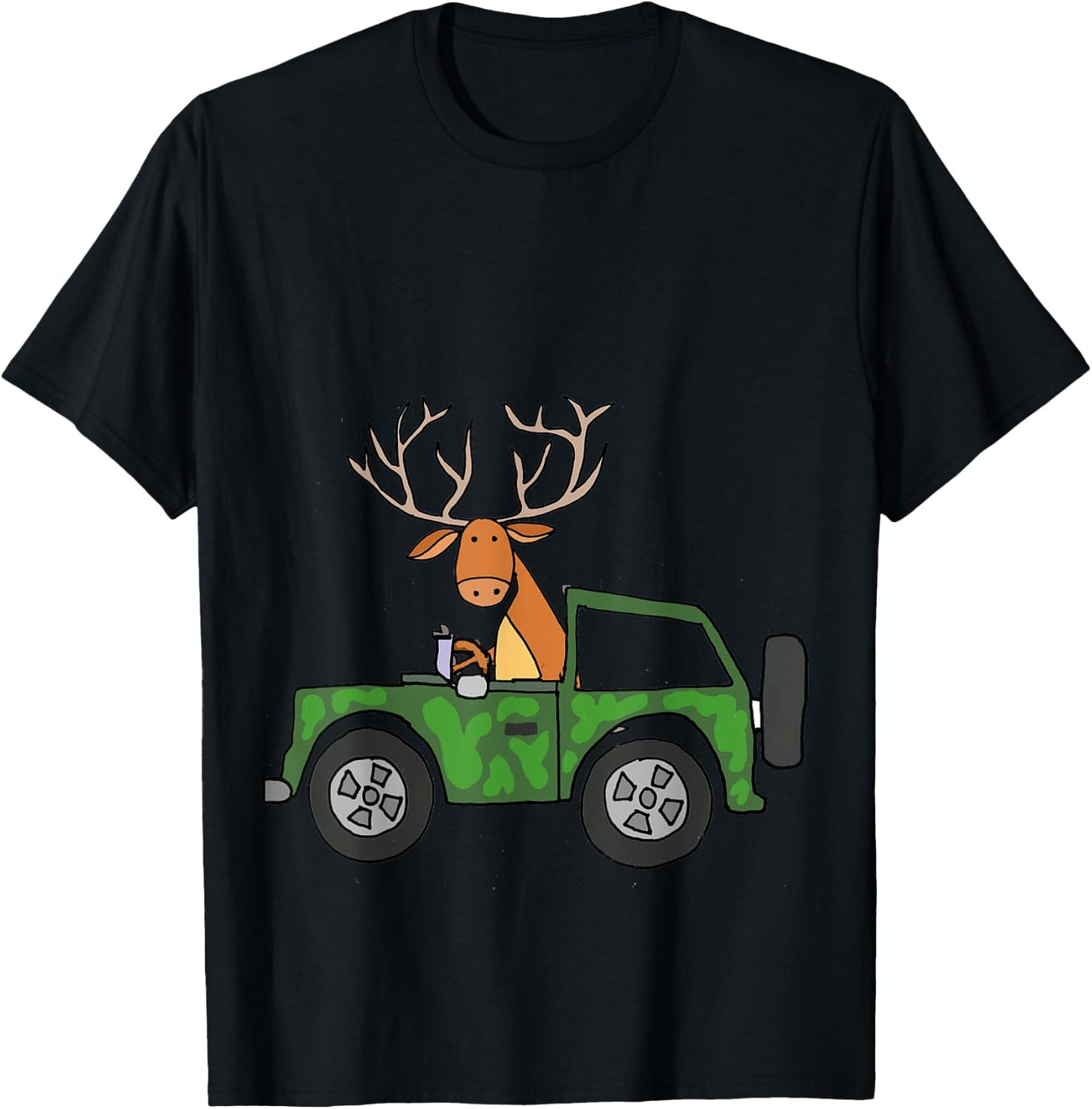 Smilealottees Cool Buck Deer Driving Camouflage Car T-Shirt - T-Shirt | Black