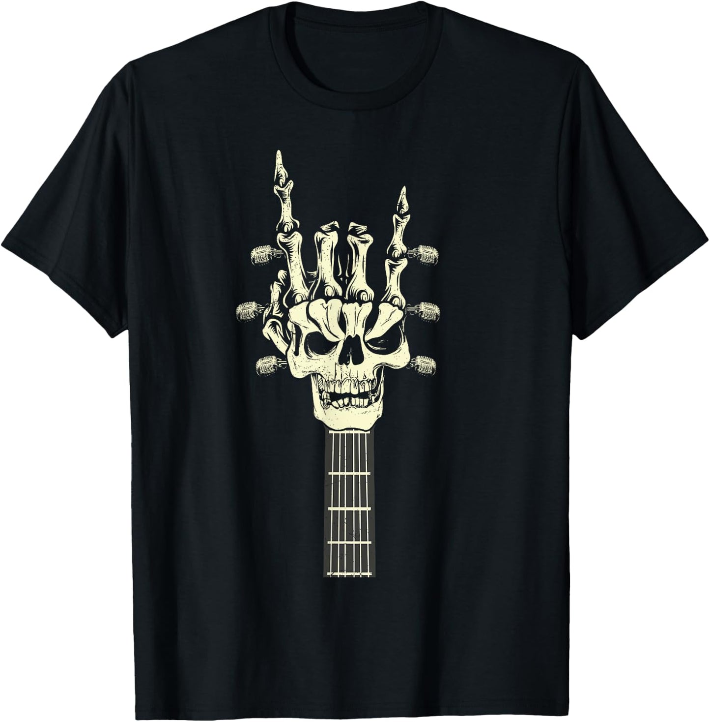 Rock On Skeleton Hand Guitar Rock & Roll Men Women Rock Band T-Shirt - T-Shirt | Black