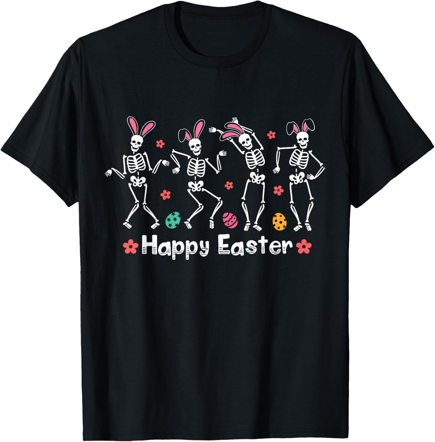 Happy Easter Funny Bunny Dancing Skeletons Easter Egg Rabbit T-Shirt - T-Shirt | Black