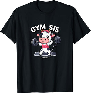 Gym Sis Cow Funny Fitness Training Cute Women T-Shirt - T-Shirt | Black