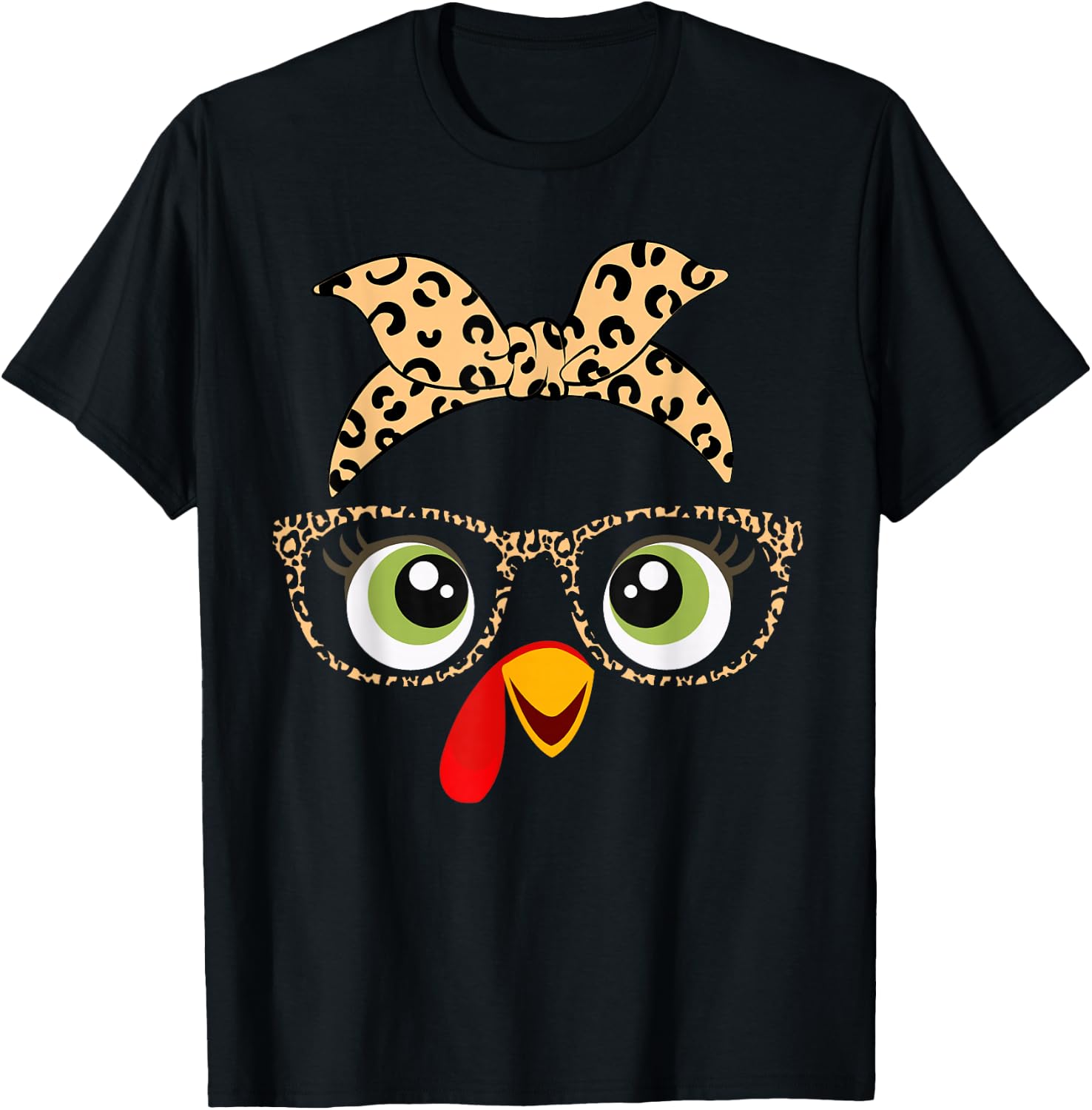 Thanksgiving Turkey Face Leopard Print Glasses For Girls T-Shirt - T-Shirt | Black