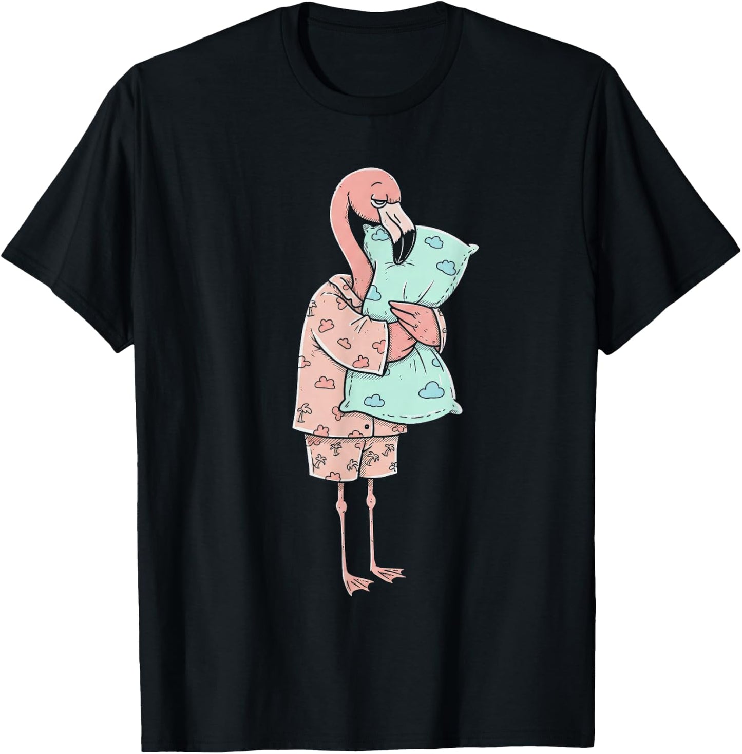 Funny Sleepy Flamingo Pajama Women Men Kids Boys And Girls T-Shirt - T-Shirt | Black