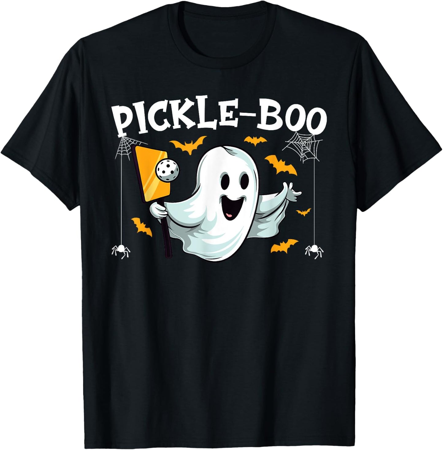 Pickleball Halloween Funny Ghost Pickle-boo Pun Paddle T-Shirt - T-Shirt | Black
