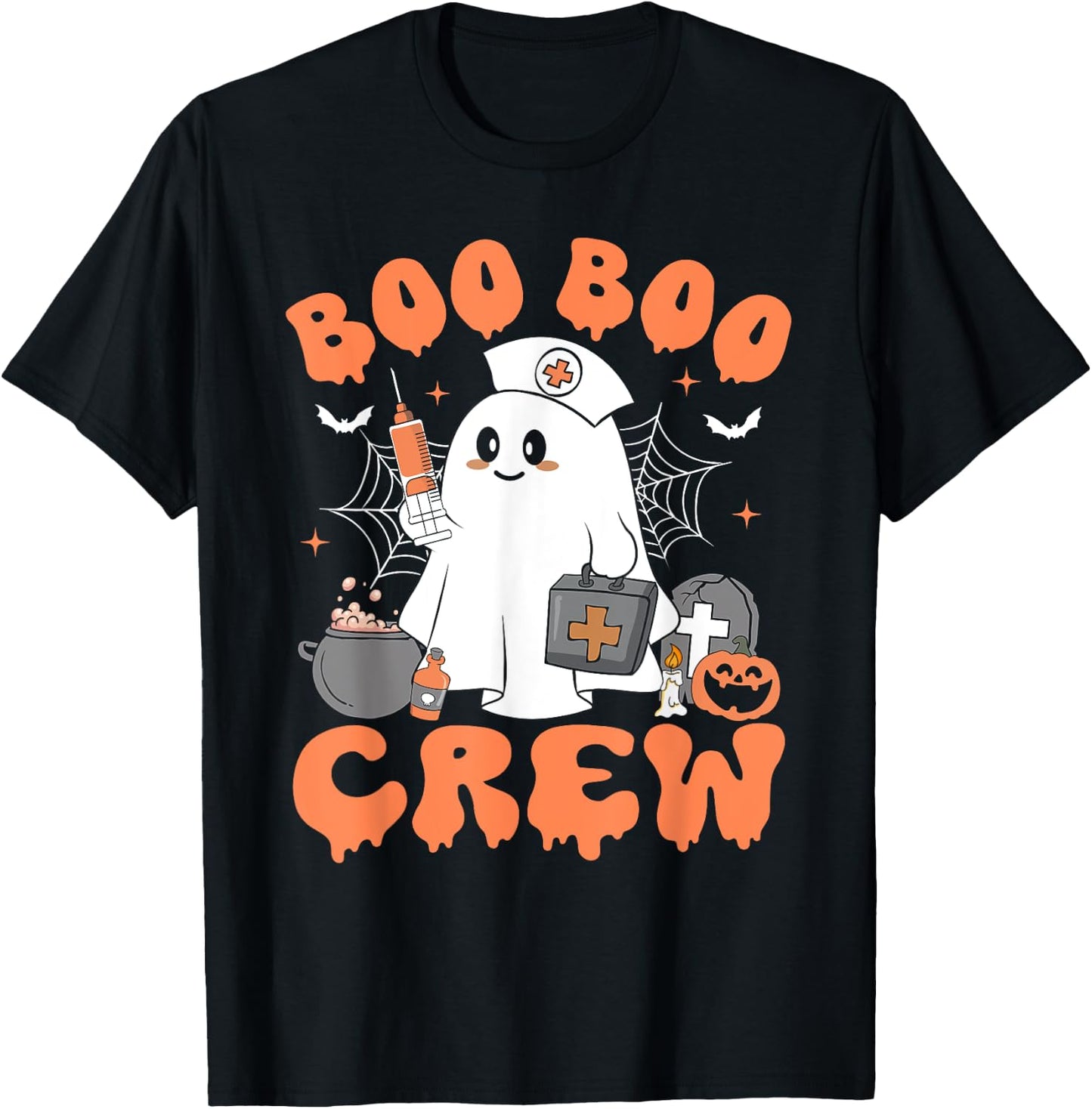 Boo Boo Crew Nurse Shirt Women Cute Ghost Halloween Nursing T-Shirt - T-Shirt | Black