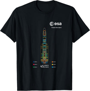 ESA European Space Agency 45 years Ariane 1-6 Rocket 1979-2024 T-Shirt - T-Shirt | Black