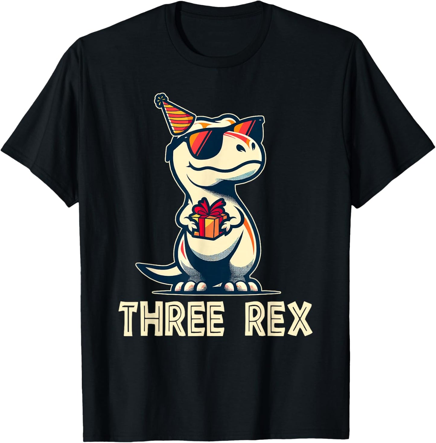 3 Rex Dinosaur 3rd Birthday Boy Girl Three Rex Birthday T-Shirt - T-Shirt | Black