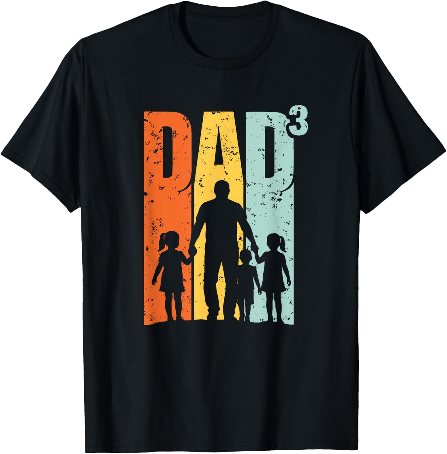 Vintage Papa Vater 3 Kinder Silhouette Retro Sonnenuntergang T-Shirt - T-Shirt | Black