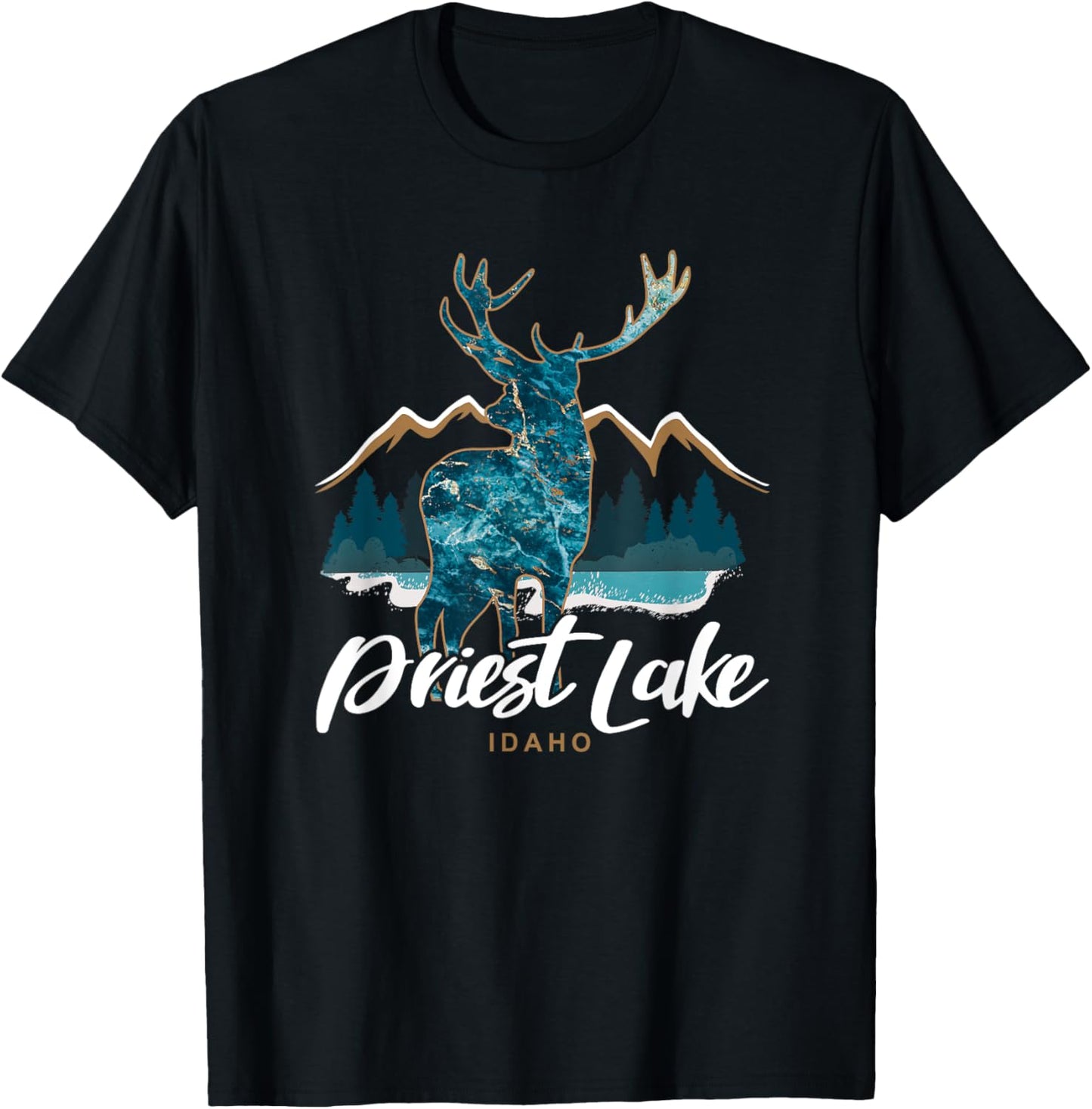 Priest Lake Idaho USA Mountains Elk Vacation Souvenir T-Shirt - T-Shirt | Black