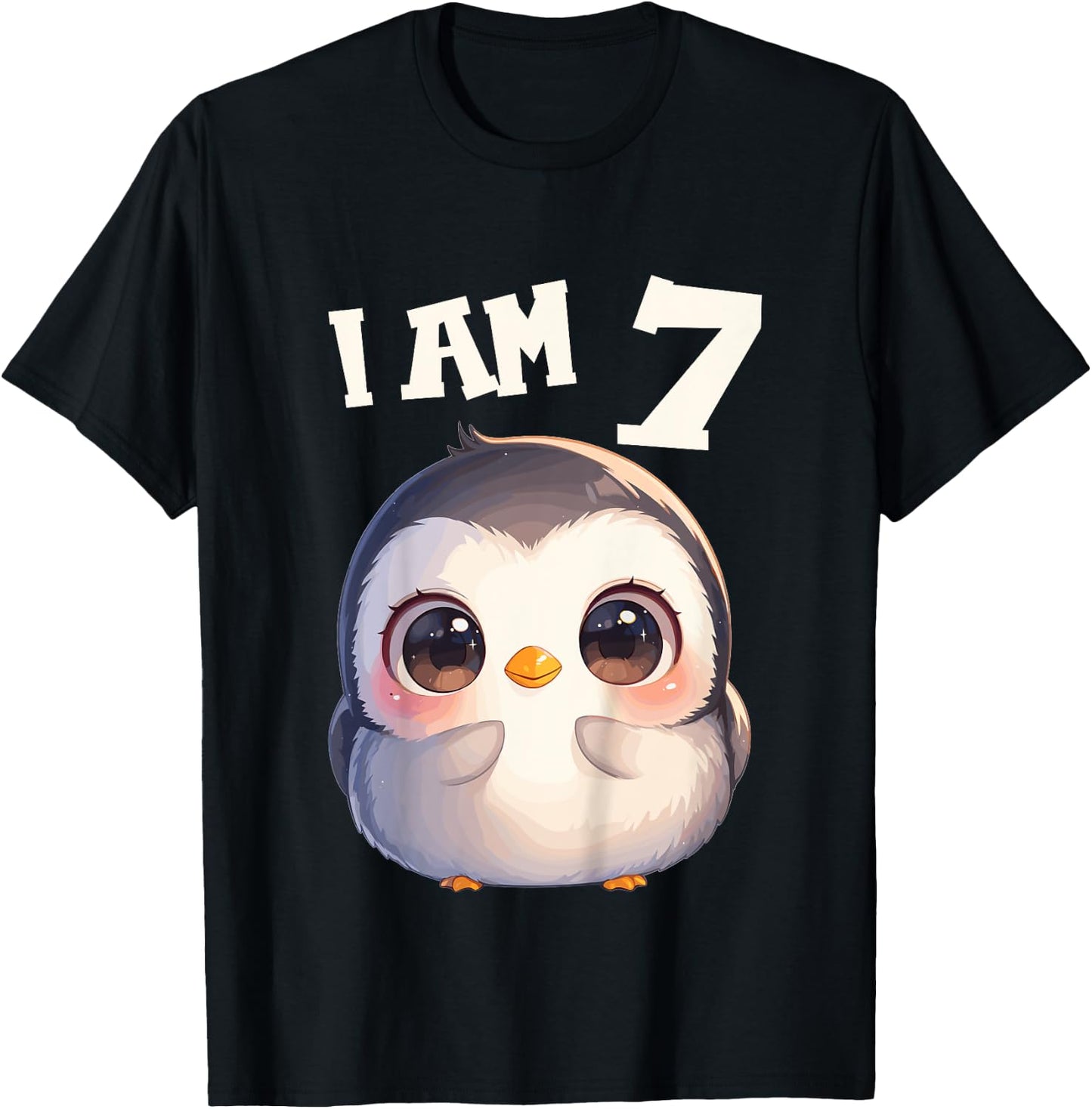 Kids 7 Years old 7 birthday Penguins Boy Girl Penguin T-Shirt - T-Shirt | Black