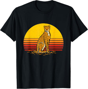Retro Sunset Cheetah Lover Zookeeper Zoologist Zoo Animal T-Shirt - T-Shirt | Black