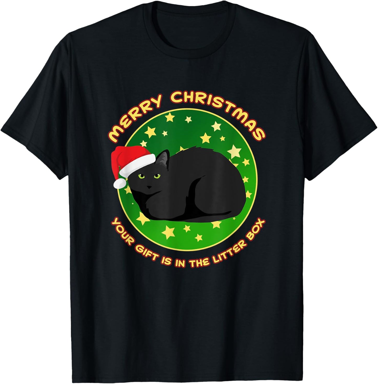 Merry Christmas Your Present is in the Litter Box Cat Xmas Women T-Shirt - T-Shirt | Black