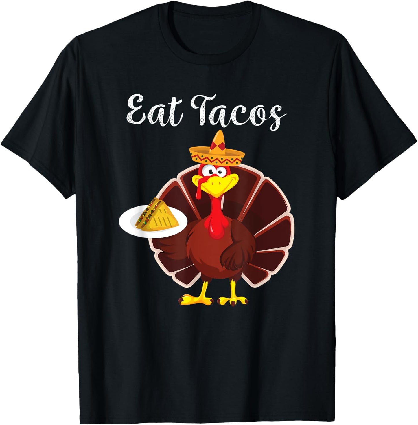 Funny Mexican Turkey Eats Tacos Thanksgiving Christmas T-Shirt - T-Shirt | Black