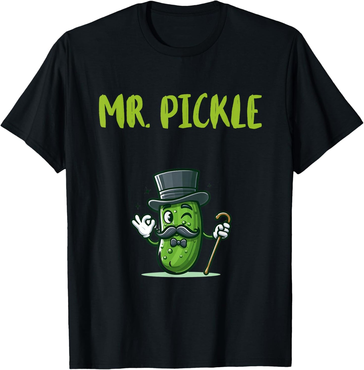 Foodie Design Mr. Pickle - Men's -Adults Black Small Classic Fit Short Sleeve Pickle-Themed T-Shirt - T-Shirt | Black