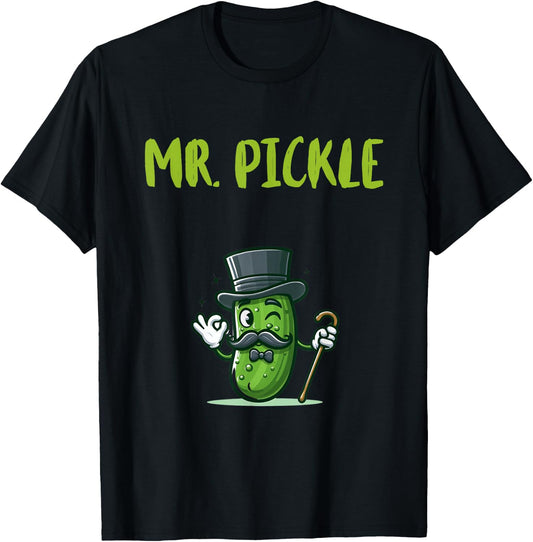 Foodie Design Mr. Pickle - Men's -Adults Black Small Classic Fit Short Sleeve Pickle-Themed T-Shirt - T-Shirt | Black