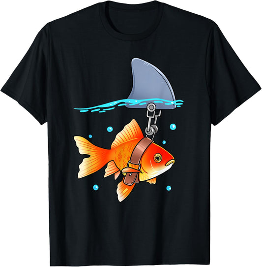 Fake Shark Fin Funny Goldfish Fish Marine Animals Sharks T-Shirt - T-Shirt | Black