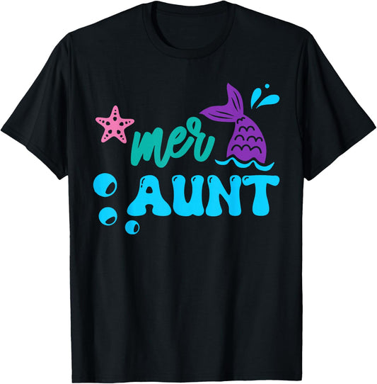 Mer Aunt Mermaid Shirt Matching Family Gifts T-Shirt - T-Shirt | Black