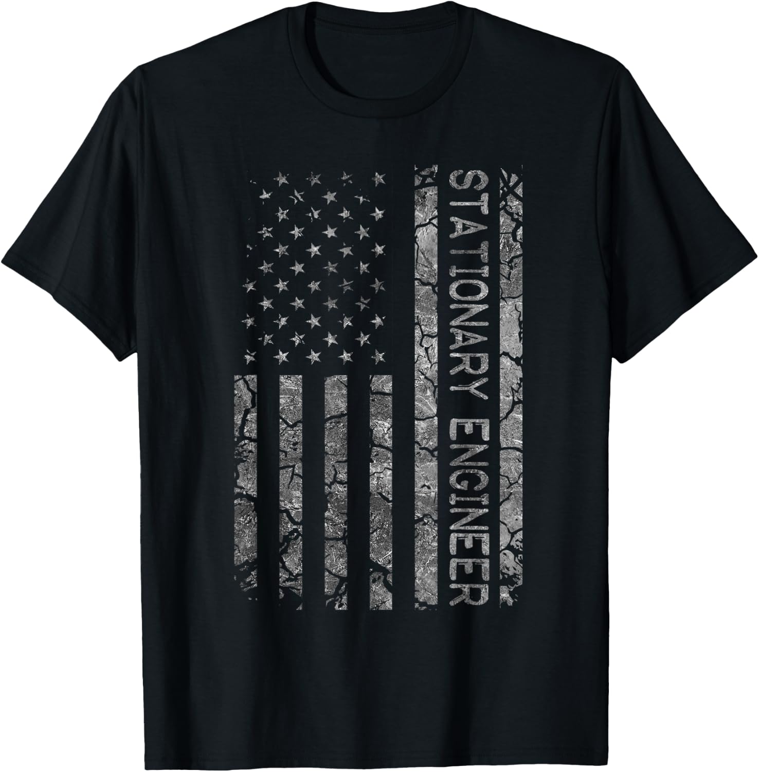 Funny Job Title Worker American Flag Stationary Engineer Women Men T-Shirt - T-Shirt | Black