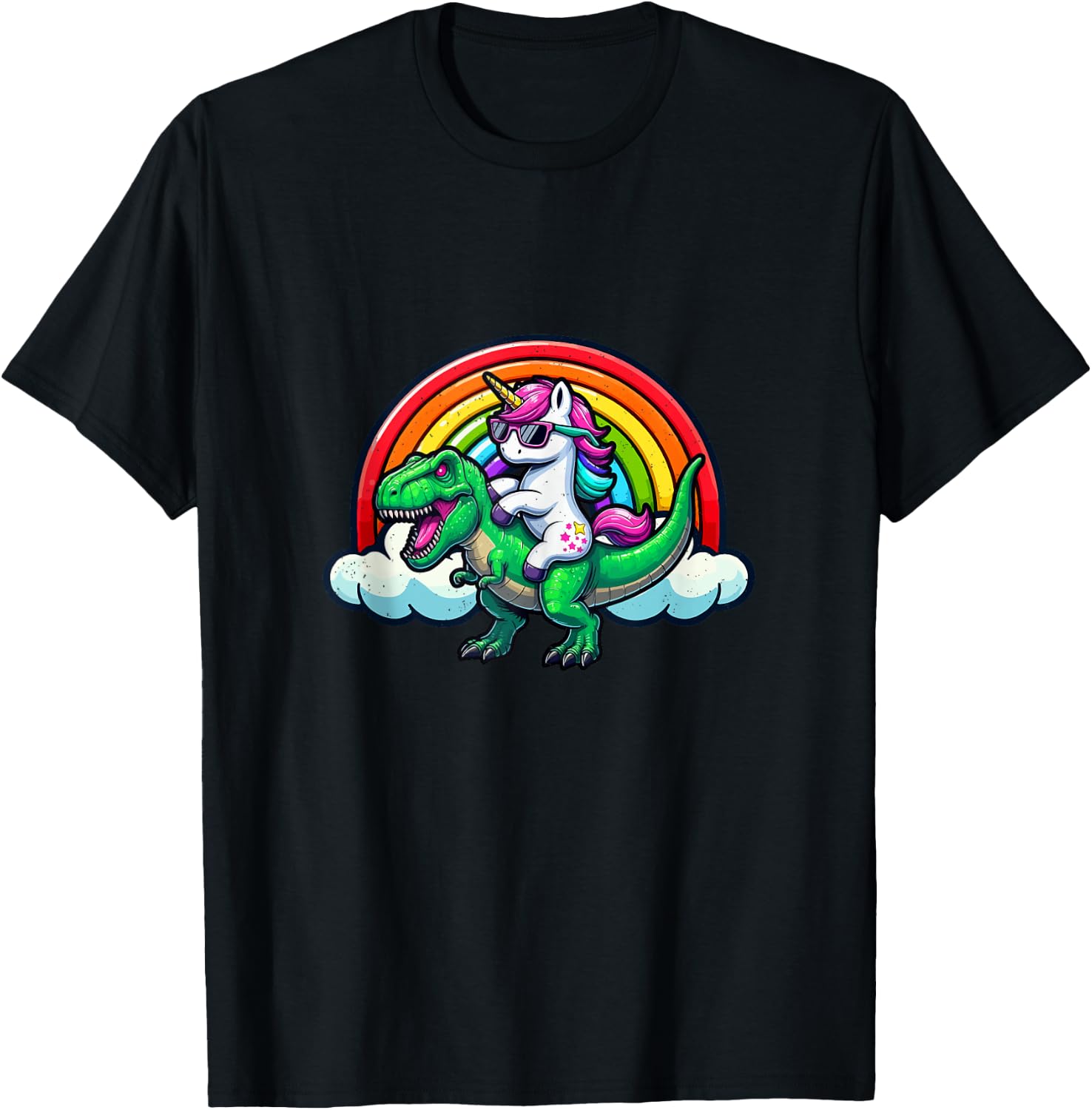 Unicorn Riding T-Rexx LGBT-Q Rainbow Flag Gay Pride Month T-Shirt - T-Shirt | Black