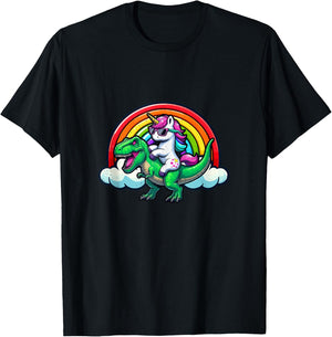 Unicorn Riding T-Rexx LGBT-Q Rainbow Flag Gay Pride Month T-Shirt - T-Shirt | Black
