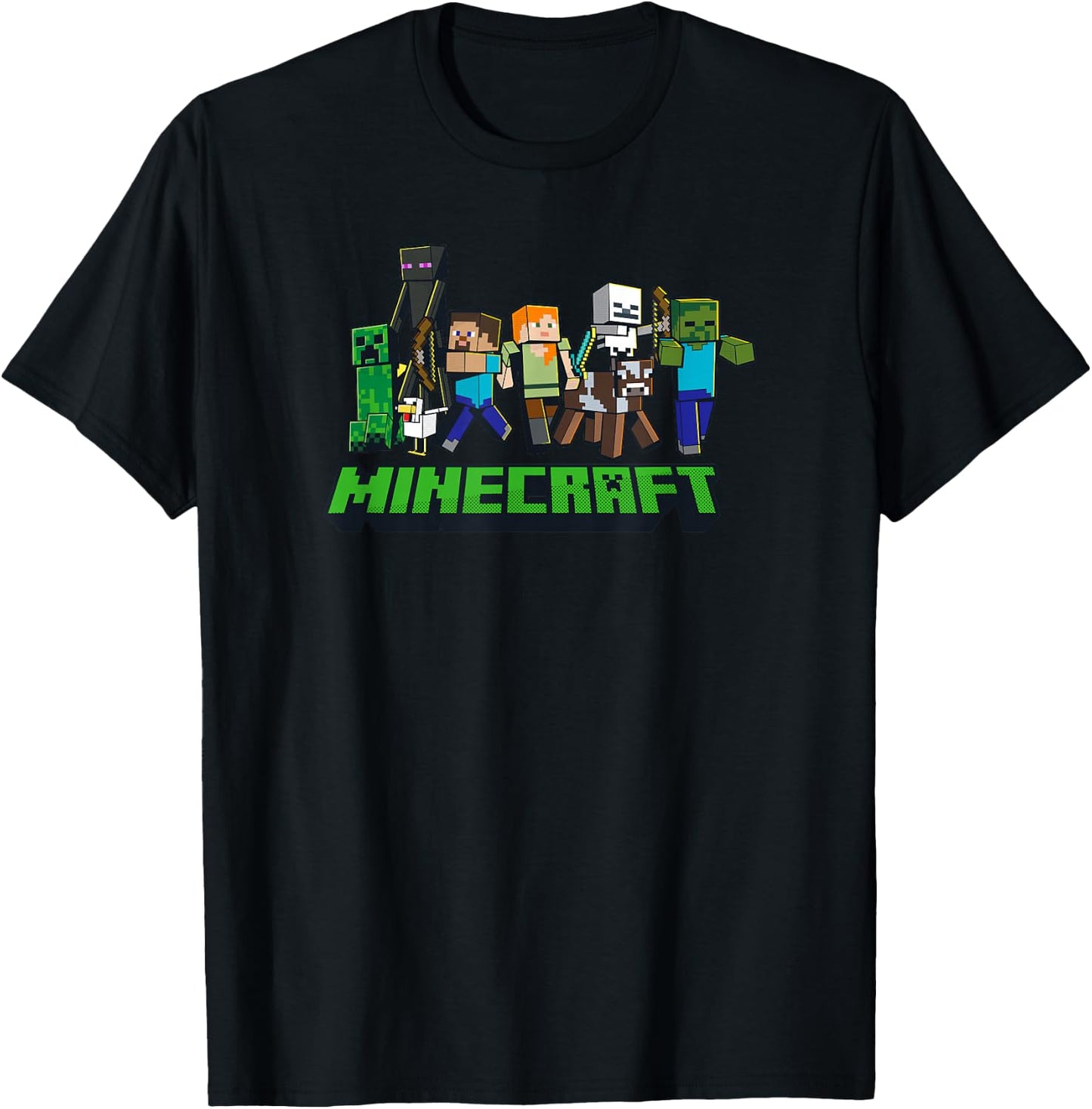 Minecraft Character Lineup Logo , gray T-Shirt - T-Shirt | Black