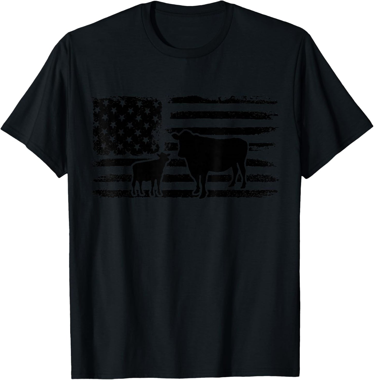 Cows American Flag Patriotic Heifer Calf Cow Lover Farmer T-Shirt - T-Shirt | Black