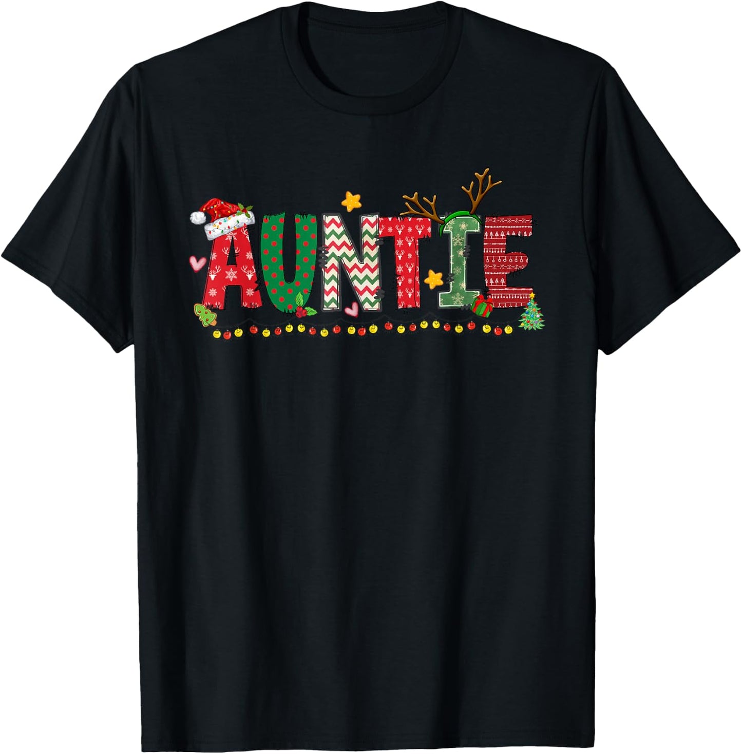 Auntie Claus Christmas Lights Pajama Family Matching T-Shirt - T-Shirt | Black