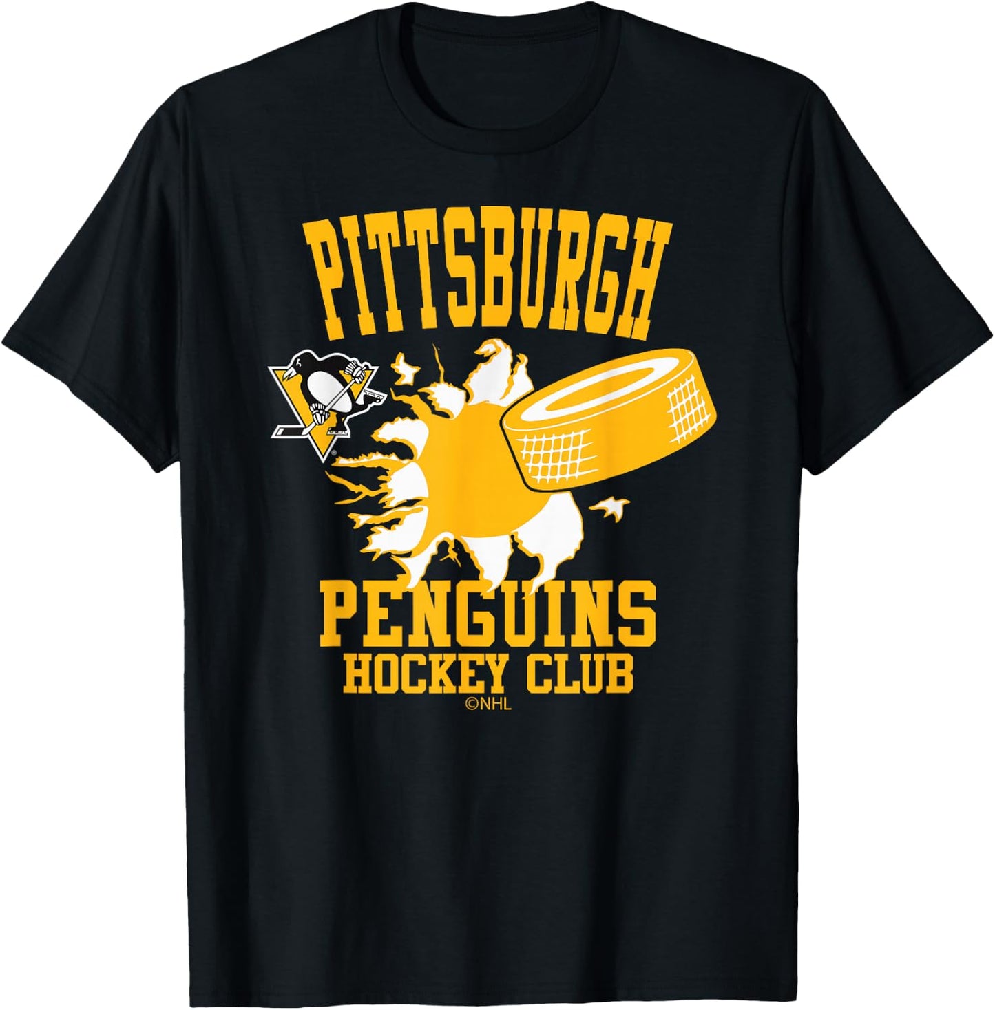 Pittsburgh Penguins Hockey Puck Burst Dark Heather T-Shirt - T-Shirt | Black