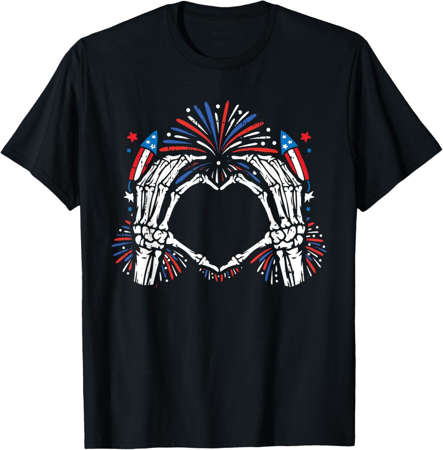 Skeleton Hand Heart 4th Of July USA Patriotic American T-Shirt - T-Shirt | Black