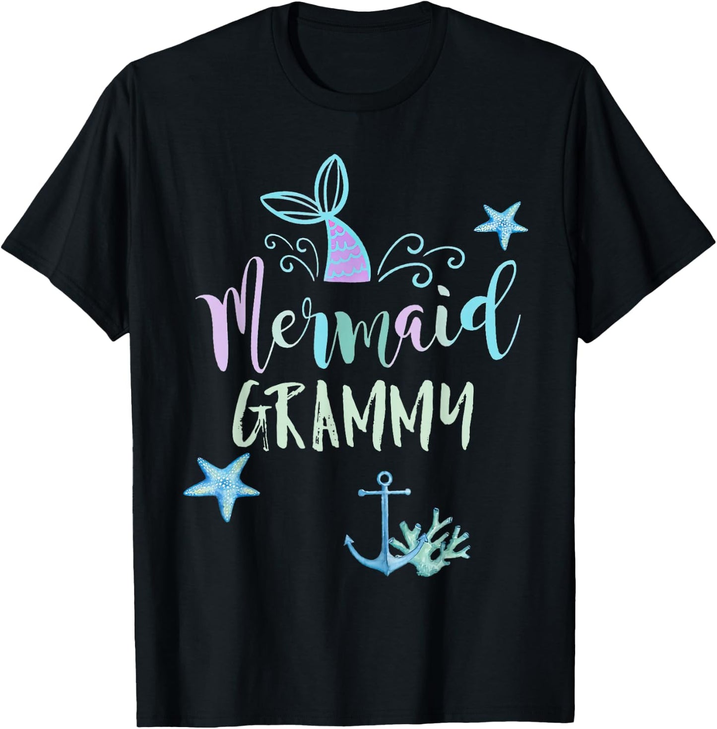 Mermaid Grammy Birthday Mermaid Family Matching Party Squad T-Shirt - T-Shirt | Black
