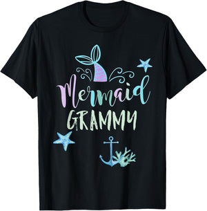 Mermaid Grammy Birthday Mermaid Family Matching Party Squad T-Shirt - T-Shirt | Black