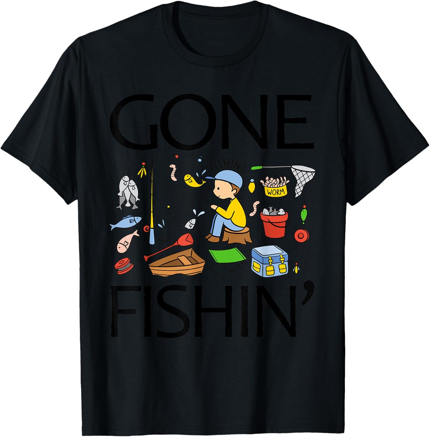 Gone Fishing-Shirt Youth Boys Kids Toddler Women Girls Cute T-Shirt - T-Shirt | Black