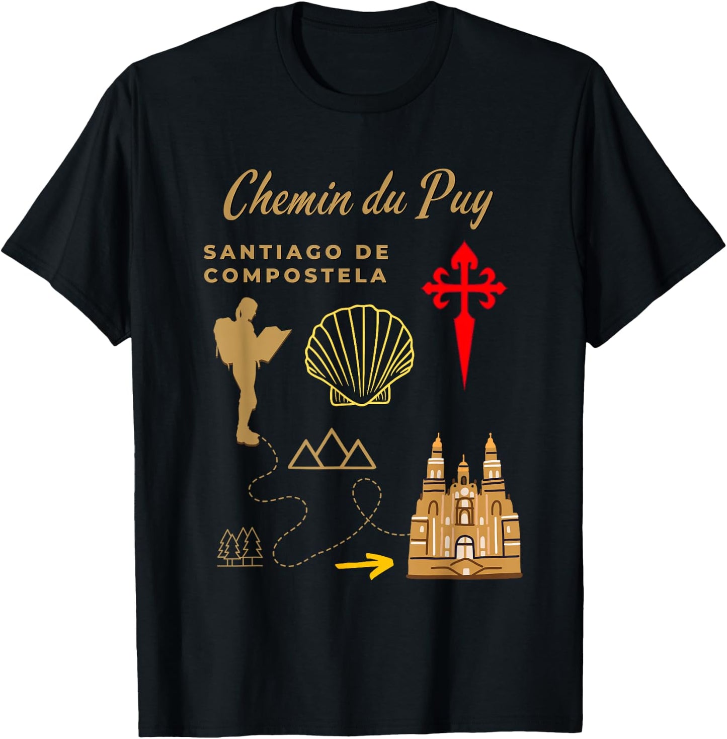 Camino Chemin du Puy Santiago de Compostela Women's Pilgrim T-Shirt - T-Shirt | Black