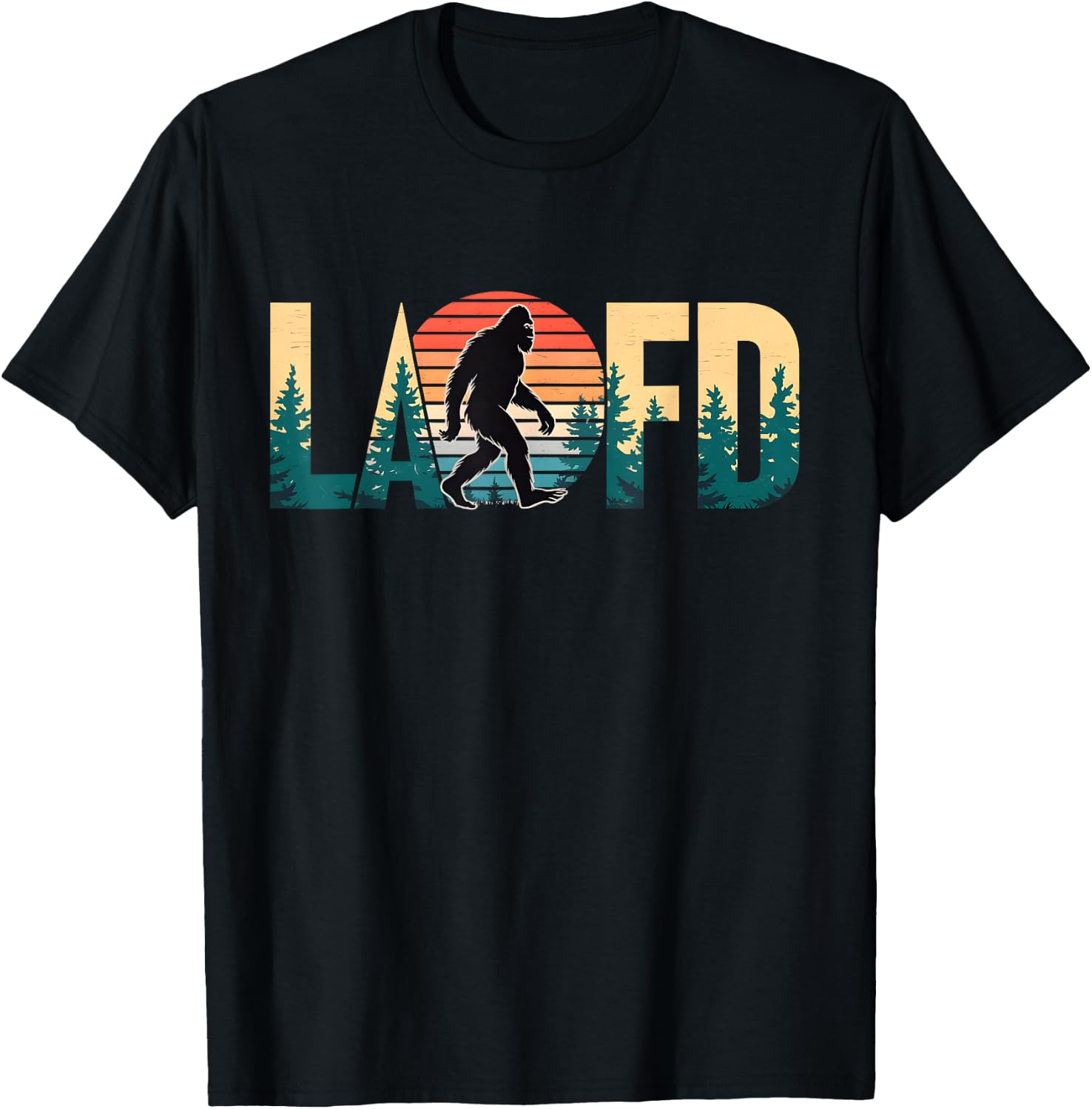 LAFD Strong Big Foot Vintage Forest Scene Retro California T-Shirt - T-Shirt | Black