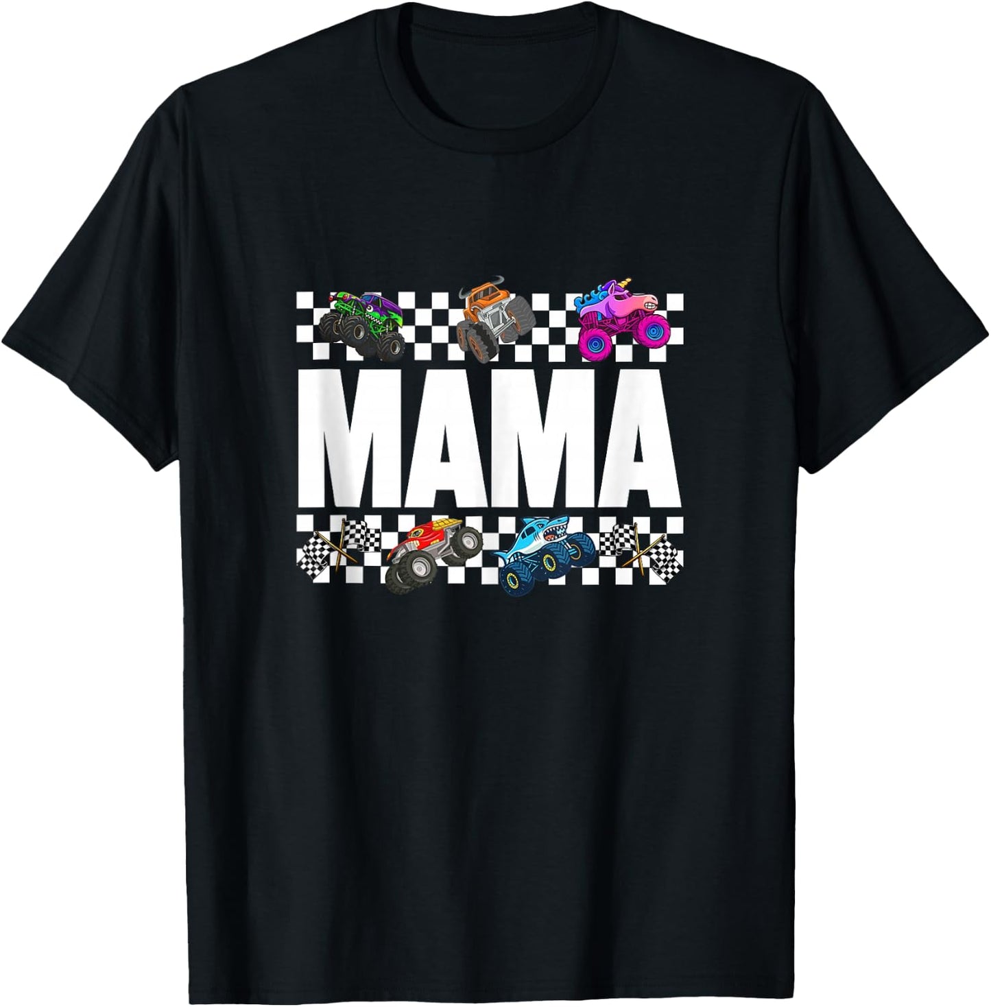 Mama Monster Truck Family Crew Birthday Matching Women Mom T-Shirt - T-Shirt | Black
