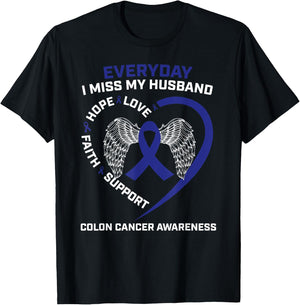 Colorectal Wings In Memory Of Husband Colon Cancer Awareness T-Shirt - T-Shirt | Black