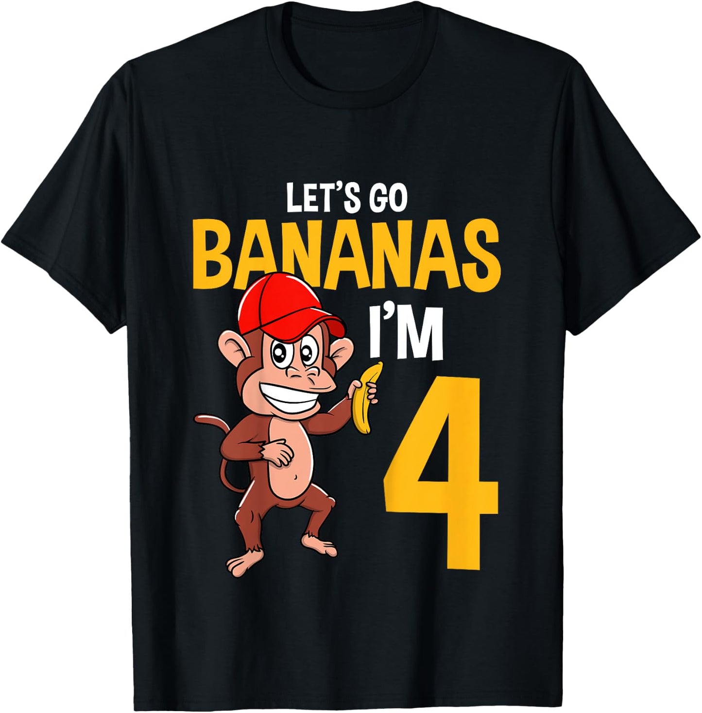 Kids Lets Go Bananas 4th Birthday Monkey 4 Year Old Boy Girl T-Shirt - T-Shirt | Black