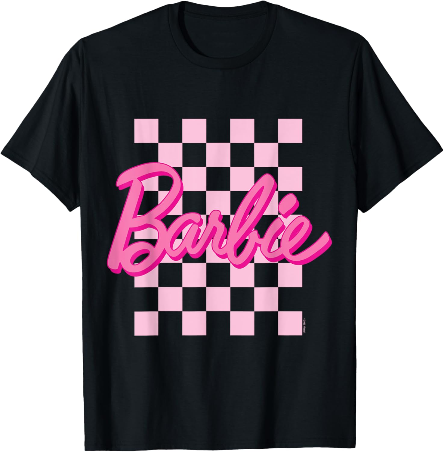Barbie - Barbie Logo Plaid Background , black T-Shirt - T-Shirt | Black