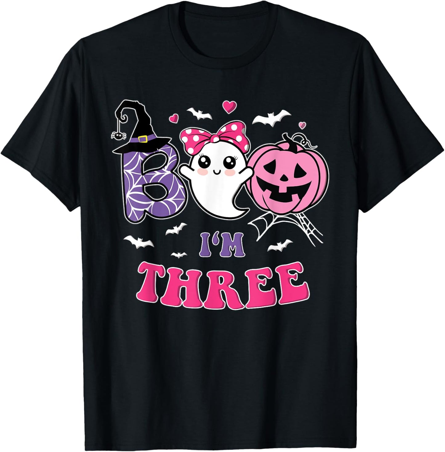 Groovy Halloween Ghost Boo I'm Three Year 3rd Birthday Girl T-Shirt - T-Shirt | Black