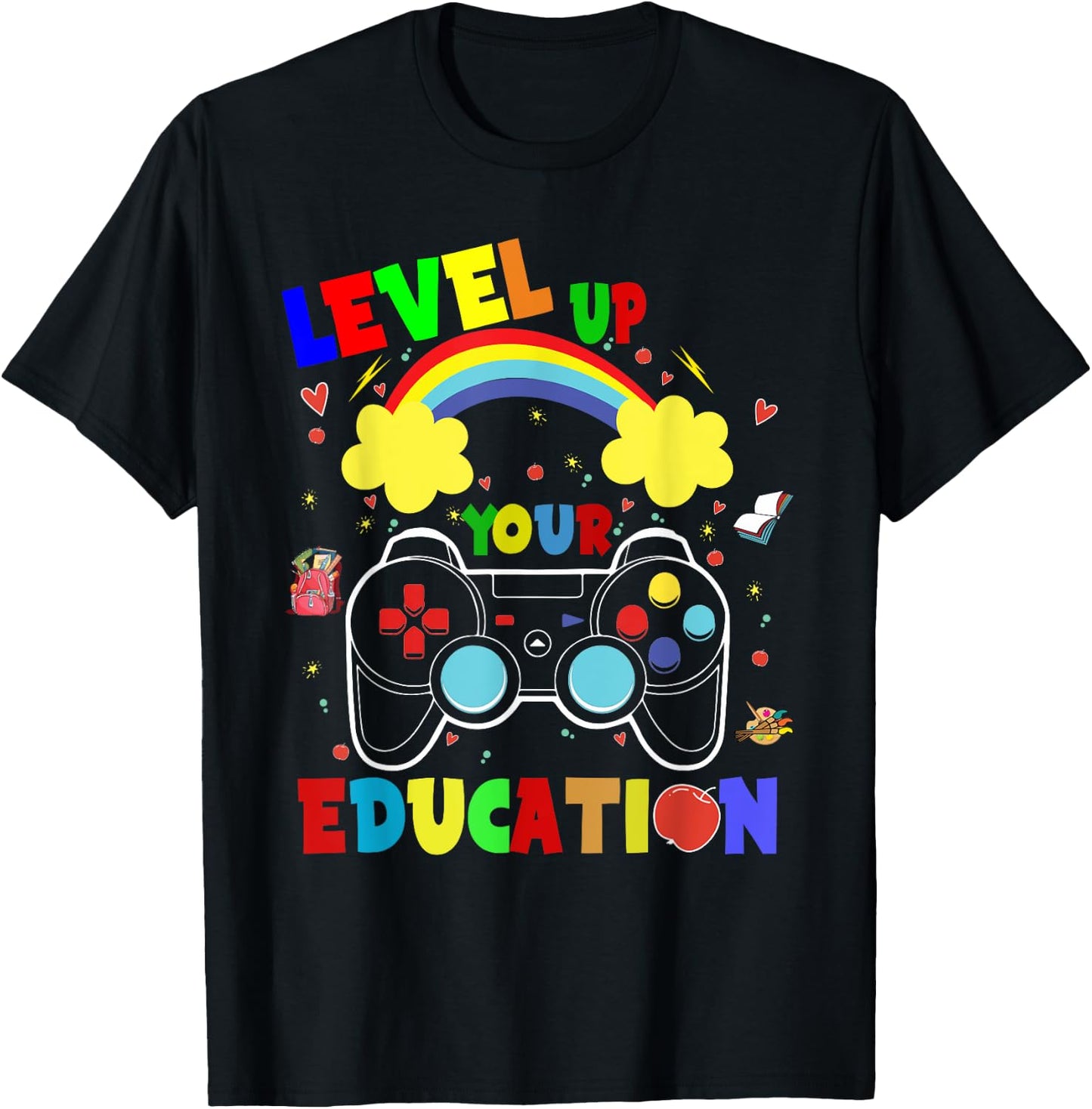 Level Up Your Education Gaming Inspired Teacher Gamers Women Kids T-Shirt - T-Shirt | Black