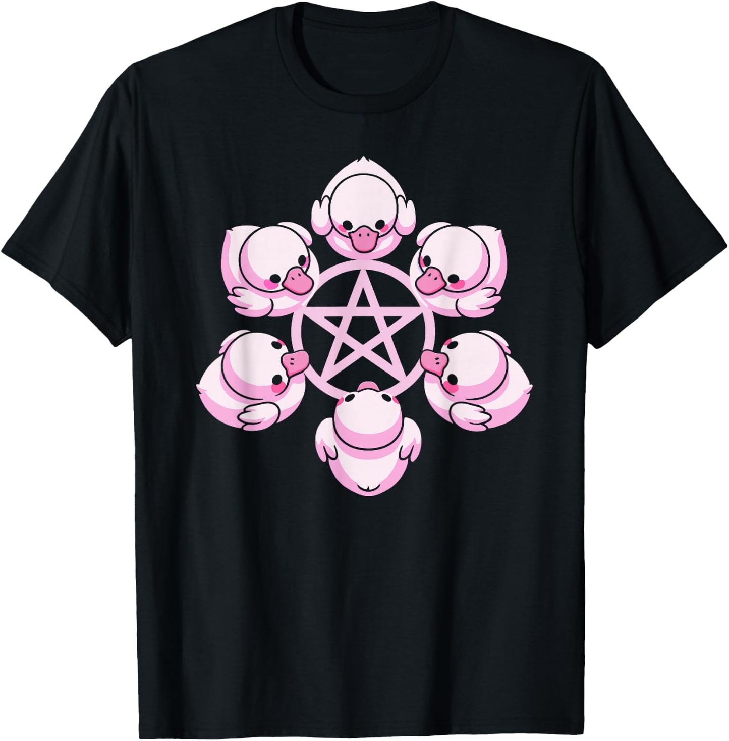 Pink Ducks Pentacle Pentagram Pastel Goth Alt Dark Humor , Small, Black T-Shirt - T-Shirt | Black