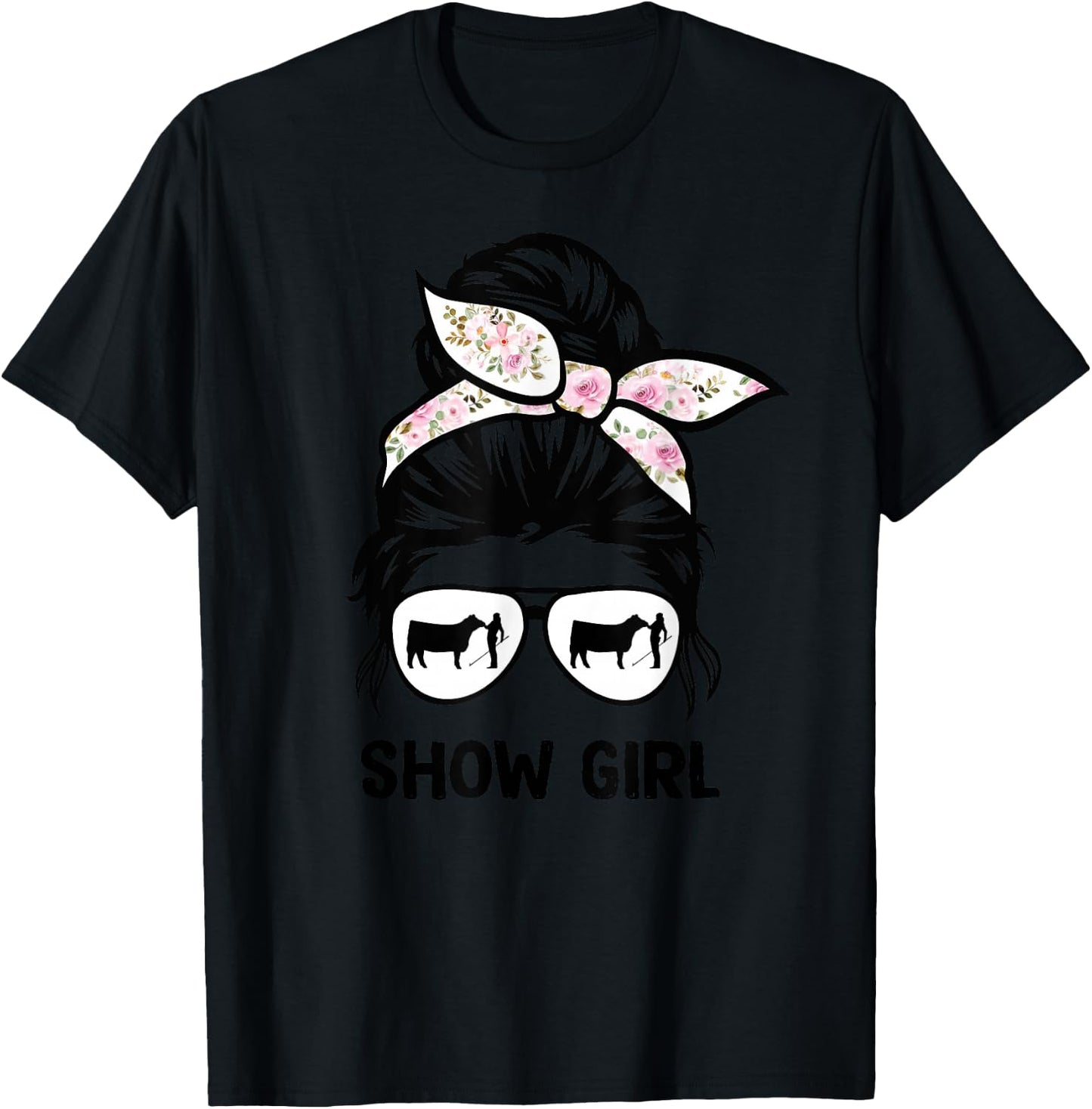 Cattle Show Girl Messy Bun Hair Cow Show Girl T-Shirt - T-Shirt | Black