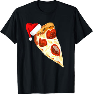 Funny Pizza Lover Santa Hat Christmas Pajama Pepperoni T-Shirt - T-Shirt | Black