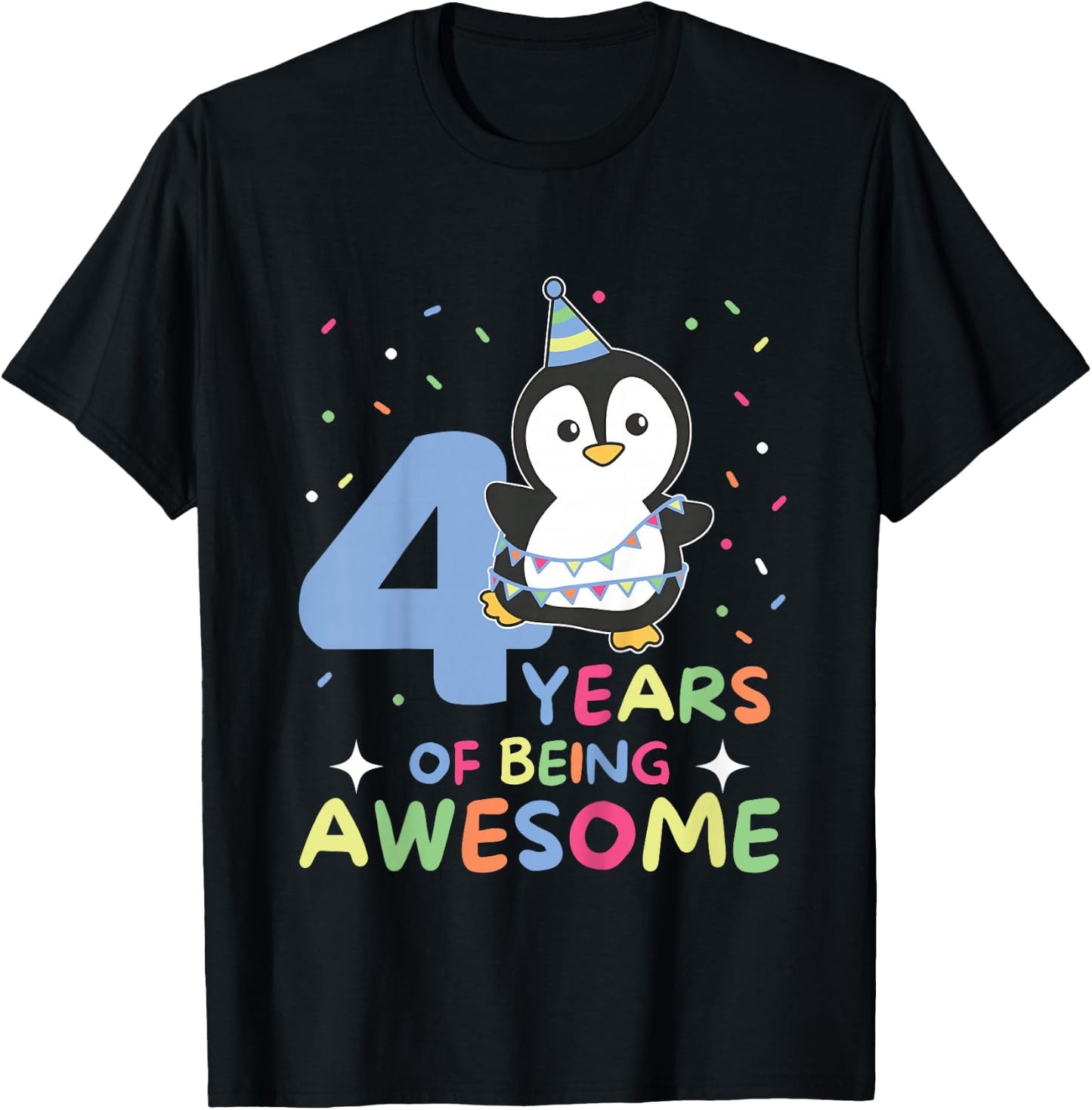 4th Birthday Penguin For Children Four Years Old T-Shirt - T-Shirt | Black