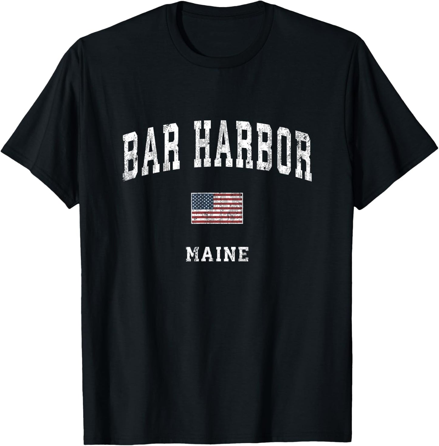 Bar Harbor Maine ME Vintage American Flag Sports Design T-Shirt - T-Shirt | Black