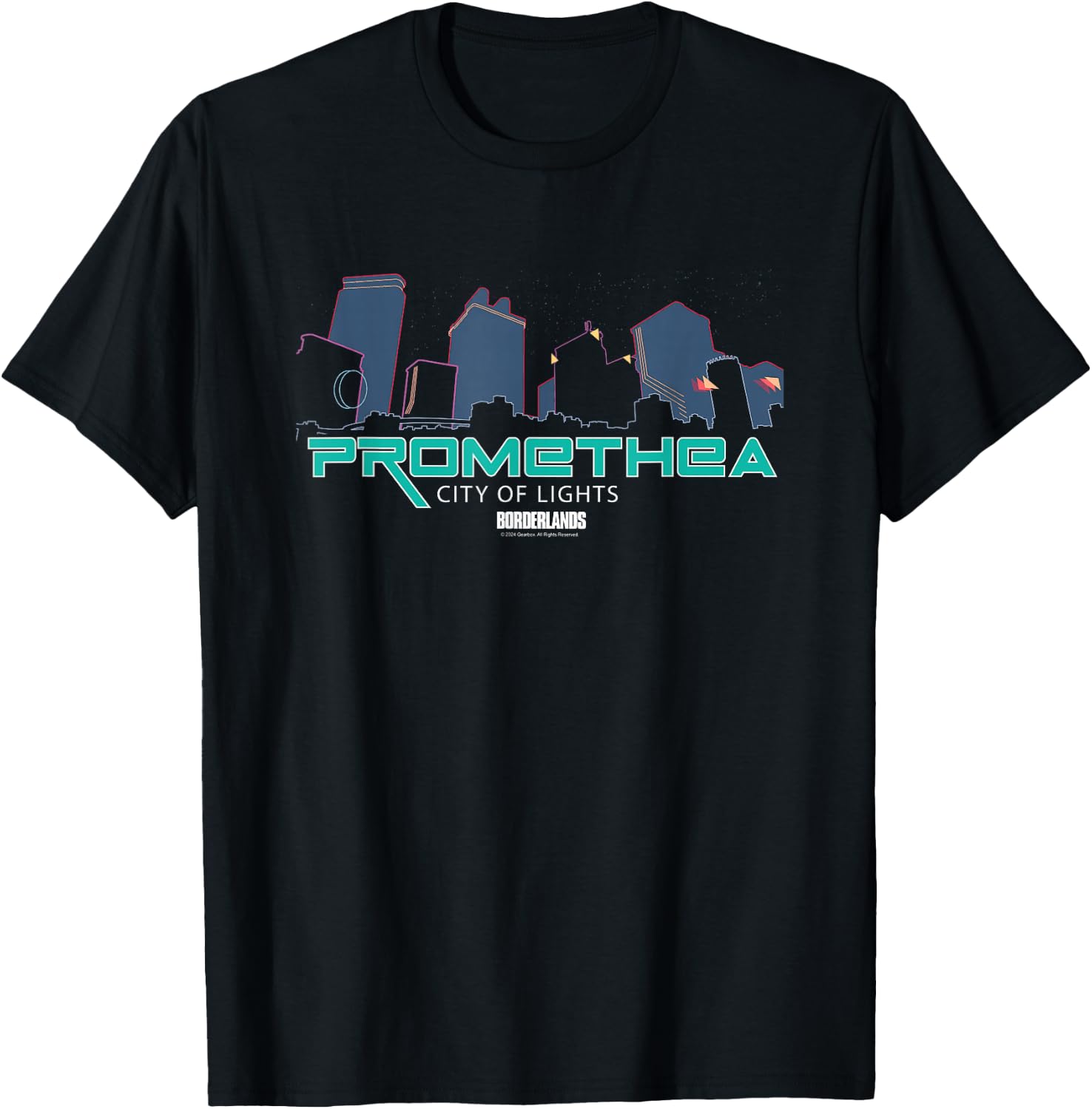 Borderlands Promethea City Lights Gaming T-Shirt - T-Shirt | Black