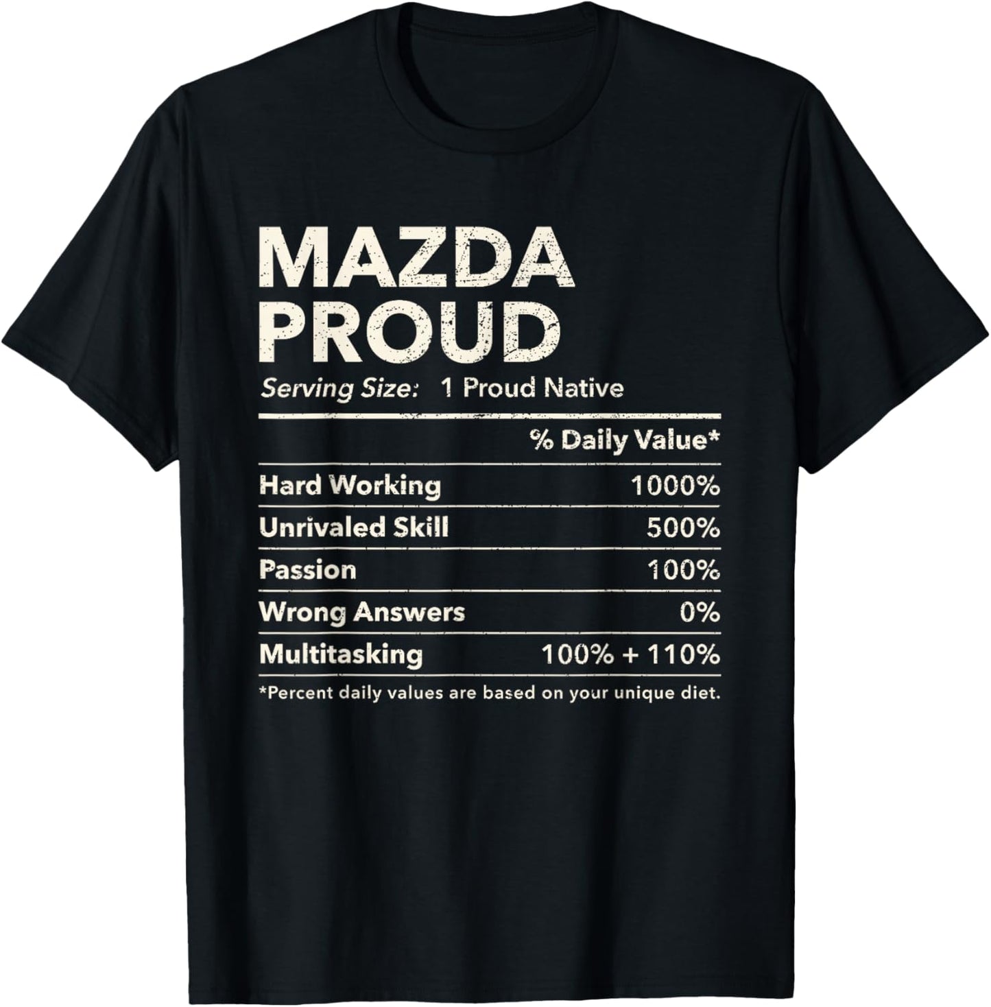 Mazda, North Dakota Proud Nutrition Facts T-Shirt - T-Shirt | Black